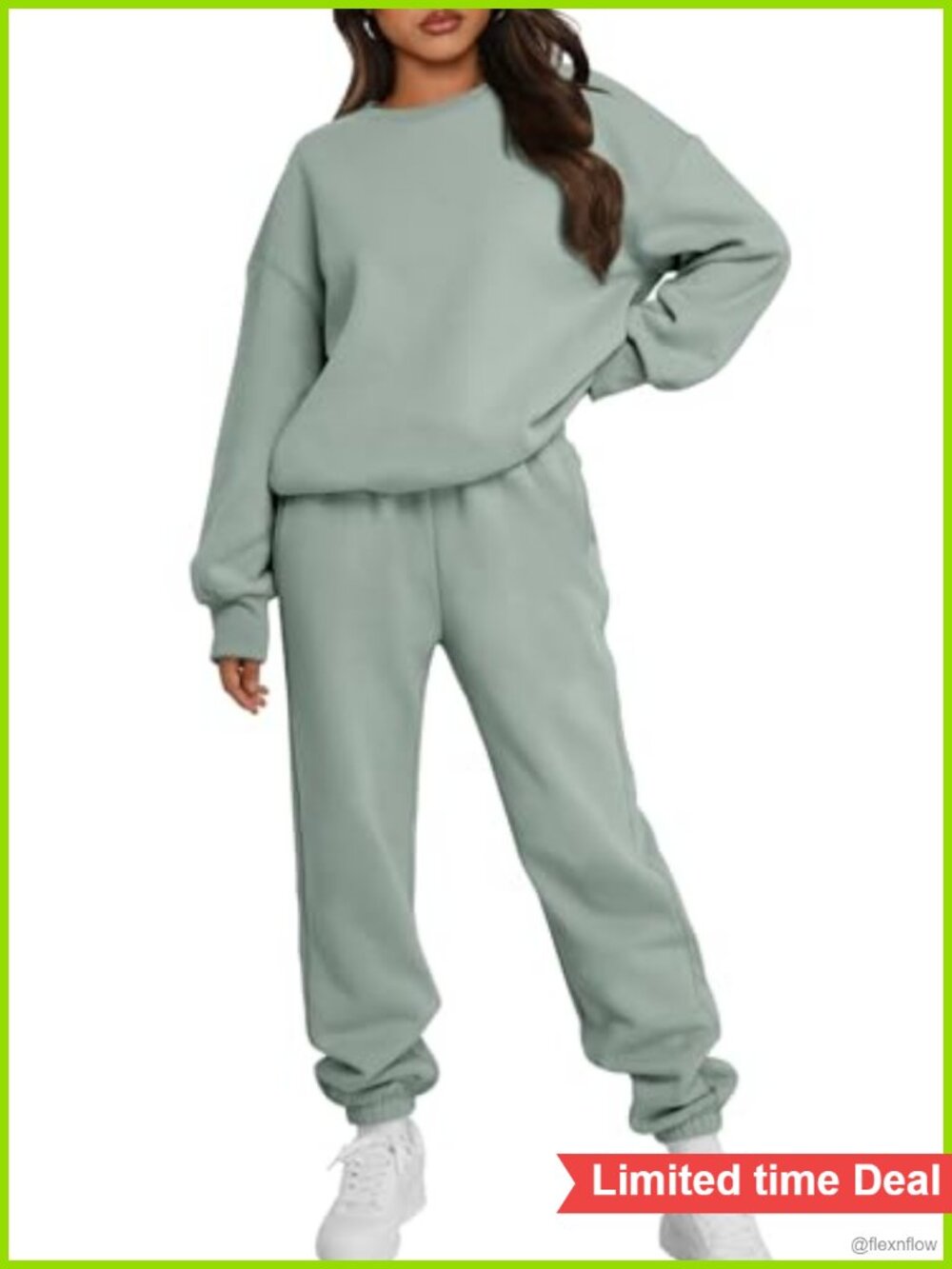 Womens 2 Piece Sweatsuit Set Cotton Polyester Oversized Crewneck Joggers Lounge